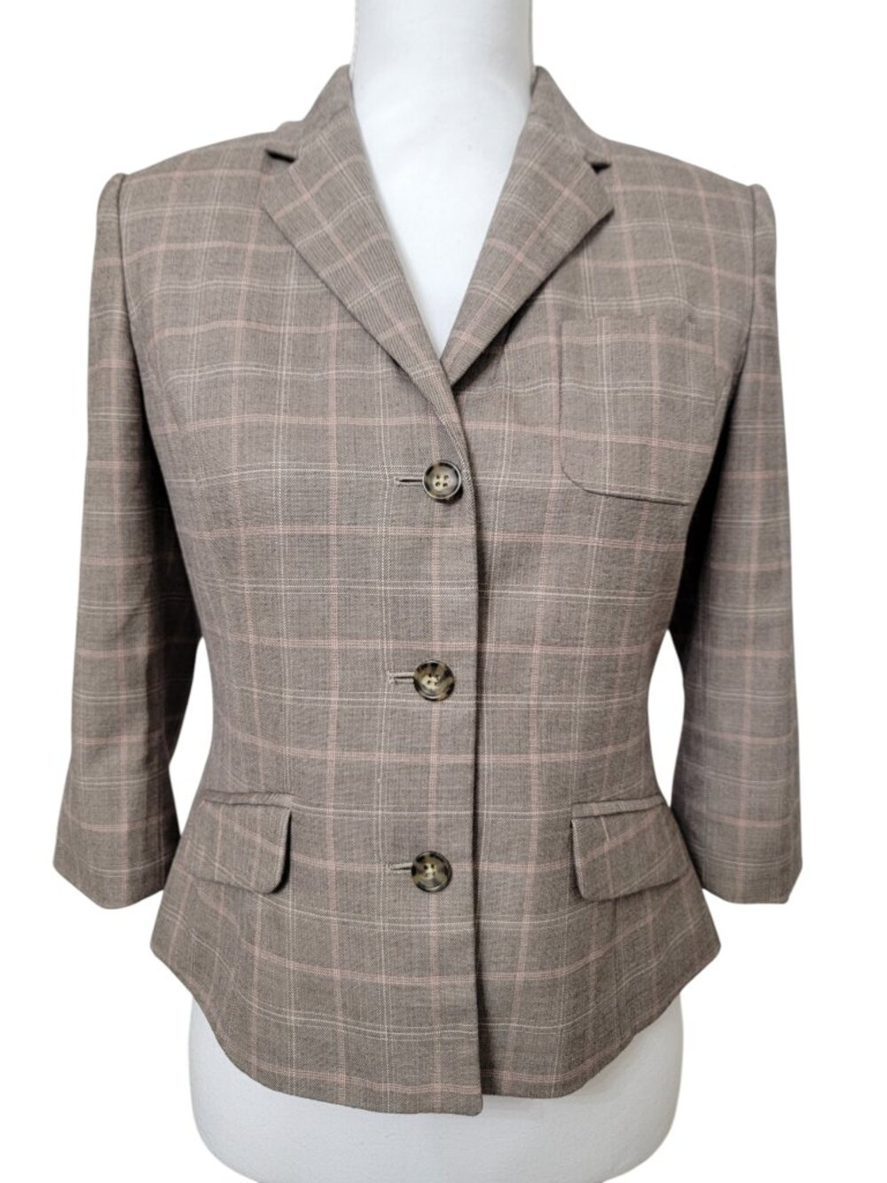Banana Republic Size 2 Tan Cream Glen Plaid Cropped Blazer Jacket